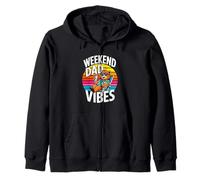 Weekend Dad Vibes Cool Relaxed Retro Sunset Bear Zip Hoodie