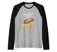 Weekend Forecast 100% Chance of Blues Harmonica Raglan Baseball Tee