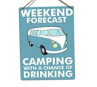 Weekend Forecast - Camper Van (Blue) - Twine - Metal Wall Sign Plaque Art Inspirational