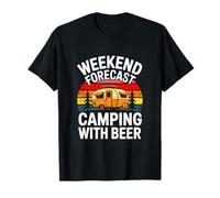 Weekend Forecast Camping with Beer Camper RV T-Shirt