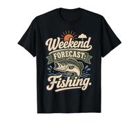 Weekend Forecast Fishing Bass Retro Angler Design Value Graphic T-Shirt, Men, Black, S