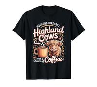 Weekend Forecast Highland Cows Cattle Ranch Farm Value Graphic T-Shirt, Men, Black, S