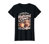Weekend Forecast Highland Cows Cattle Ranch Farm Value Graphic T-Shirt, Women, Black, XS