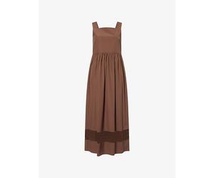 Weekend Max Mara Womens Weekend Max Mara Square-Neck Crochet-Panel Cotton Midi Dress Chocolate 8