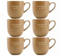 Weekend Mode - Humorous Ceramic Mug Set 6 with Fun Engraved Phrases, Perfect for Gifting Birthdays, The Office, and Amusing Wishes for Friends. Brown 12oz/360ml
