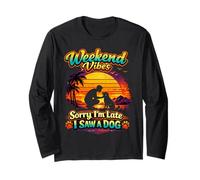 Weekend Vibes Dog Lover Funny Retro Sunset Design Long Sleeve T-Shirt