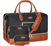Weekender Bag for Women - Carry On Overnight Duffel with Shoe Compartment, Large Nylon Travel Tote, 4-Black, L