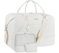 Weekender Bag for Women, Travel Duffel Carry On Overnight Tote with Shoe Compartment, Large Nylon Travel Weekend Bag, 9a-Off White, L