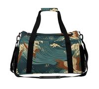 Weekender Bags for Women Men - 37L Canvas Travel Duffel Bag with Adjustable Shoulder Strap, Durable Large Capacity Gym Bags Japan Wave Wallpapers Overnight Bag for Gym, Travel, Sports