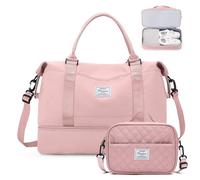 Weekender Bags for Women,Personal Item Travel Bag with Shoes Compartment,Overnight Travel Duffel Bag with Toiletry Bag, Wr-Pink with Laptop Pocket-2230, L