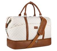 Weekender Bags for Women: White Large Overnight Bags Travel Duffel Bag Carry On Shoulder Weekend Tote with Shoe Compartment and Wet Pocket for Girls Airplane Traveling, Gym
