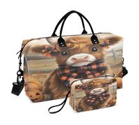 Weekender Bags Travel Duffel Gym Bag Baby Highland Cow Fall Carry on Overnight Tote Bag with Toiletry Bag for Airplane Travel Trip Gym Yoga
