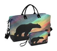 Weekender Bags Travel Duffel Gym Bag Bear Northern Lights Carry on Overnight Tote Bag with Toiletry Bag for Airplane Travel Trip Gym Yoga