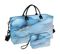 Weekender Bags Travel Duffel Gym Bag Blue Gilded Marble Carry on Overnight Tote Bag with Toiletry Bag for Airplane Travel Trip Gym Yoga