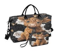 Weekender Bags Travel Duffel Gym Bag Highland Cow Rose Butterfly Carry on Overnight Tote Bag with Toiletry Bag for Airplane Travel Trip Gym Yoga