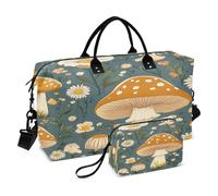 Weekender Bags Travel Duffel Gym Bag Mushroom Daisy Pattern Carry on Overnight Tote Bag with Toiletry Bag for Airplane Travel Trip Gym Yoga