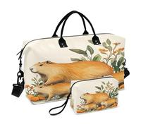 Weekender Bags Travel Duffel Gym Bag Orange Three Capybaras Watercolor Carry on Overnight Tote Bag with Toiletry Bag for Airplane Travel Trip Gym Yoga