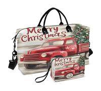 Weekender Bags Travel Duffel Gym Bag Red Truck Christmas Tree Carry on Overnight Tote Bag with Toiletry Bag for Airplane Travel Trip Gym Yoga