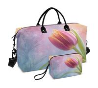 Weekender Bags Travel Duffel Gym Bag Tulip Rainbow Nozzle Under Neon Lights Watercolor Wash Background Mo William Line Arttulip Rainbow Carry on Overnight Tote Bag with Toiletry Bag for Airplane Tra