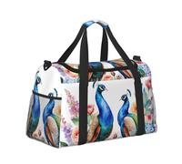 Weekender Duffel Bag for Men & Women, Lightweight Travel Holdall Ideal for Gym, Sports or Overnight Trips, Watercolor Peacock Birds
