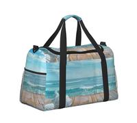 Weekender Duffel Bag for Men & Women, Lightweight Travel Holdall Ideal for Gym, Sports or Overnight Trips, Seashells and Starfish on Wooden Deck