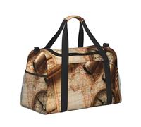Weekender Duffel Bag for Men & Women, Lightweight Travel Holdall Ideal for Gym, Sports or Overnight Trips, Vintage Compass Sextant Spyglass and Old Map