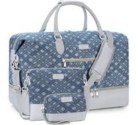 Weekender for Women, Travel Duffel with Shoe Compartment, Large Nylon Overnight Tote Bag, 8a-Light Blue, L