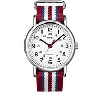 Weekender Timex Central Park Quartz Watch with White Dial Analogue Display and Red, White and Blue Nylon Strap T2N746PF