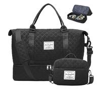 Weekender Travel Bag with Shoe Compartment Carry on Overnight Duffel Bag Large Duffle Sports Gym Tote Bag with Toiletry Bag, Black, One Size
