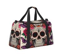 Weekender Travel Duffel Bags Lightweight Carry-On Holdall Ideal Gym, Holiday, or Overnight Bag, Skull and Flowers Day of The Dead