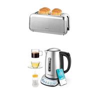 WeeKett 4-Slice Toaster & Smart Kettle Bundle: Stainless Steel, 1250-1450W, Wide Slots for Artisan Bread, Crumpets, Bagels, Adjustable Browning, Defrost, Reheat, 1.7L Voice-Controlled Kettle, Variable