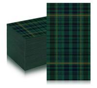 Weekgrat 100 Pcs We Can Bearly Wait Baby Shower Supplies 13'' x 15.7'' Vintage Blue and Green Tartan Plaid Napkins Disposable Paper Napkins Classic Tartan Party Decor for Baby Shower Birthday Baptism