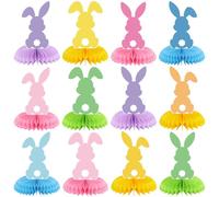 Weekgrat 12 Pcs Easter Bunny Party Decoration Honeycomb Centerpieces Bunny Table Decor 3D Paper Honeycomb Table Topper for Easter Party Favor Decor
