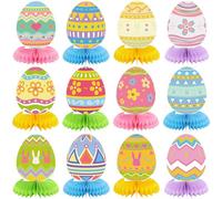 Weekgrat 12 Pcs Happy Easter Honeycomb Centerpieces for Tables 3D Easter Rabbit Egg Bunny Centerpiece Table Decorations for Spring Holiday Birthday Photo Prop Party Supplies Tiered Tray Decor