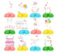Weekgrat 12 Pcs Silly Goose Birthday Party Decorations Pink Bow Silly Goose Honeycomb Table Centerpieces Pastel Floral Geese Table Decor Gift for Birthday Baby Shower Wedding Party