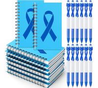 Weekgrat 24 Pcs Colon Cancer Awareness Notepads Blue Ribbon Retractable Pens Prostate Rectal Cancer Notebooks Mini Blue Ribbon Ballpoint Pens Abuse Prevention Charity Event Gift(Blue)