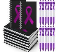 Weekgrat 24 Pcs Pancreatic Cancer Awareness Notepads Purple Ribbon Retractable Pens Alzheimer Domestic Violence Overdose Animal Abuse Awareness for Society Charity Events Gifts(Purple,Black)