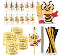 Weekgrat 36 Sets Back to School Gifts Bee Decorations for Classroom Cute Bee Pencil Erasers Bulk Silicone Bracelet Inspirational Cards Stuffers for Class Students from Teacher Class Reward Prizes