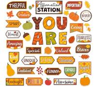 Weekgrat 45 Pcs Autumn Affirmation Station Bulletin Board Set Motivational Posters Classroom Mirror Growth Mindset Decor Positive Affirmations Accents Cutouts for School Office Home Teacher Wall