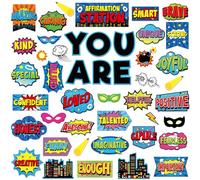 Weekgrat 45 Pcs Hero Affirmation Station Bulletin Board Set Motivational Posters Classroom Mirror Growth Mindset Decor Positive Affirmations Accents Cutouts for School Office Home Teacher Wall