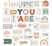 Weekgrat 45pcs Boho Affirmation Station Bulletin Board Set Motivational Posters Classroom Mirror Growth Mindset Decor Positive Affirmations Accents Cutouts for School Office Home Teacher Wall Supply