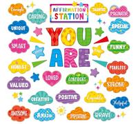 Weekgrat 45pcs Bright Affirmation Station Bulletin Board Set Motivational Posters Classroom Mirror Growth Mindset Decor Positive Affirmations Accents Cutouts for School Office Home Teacher Wall Supply