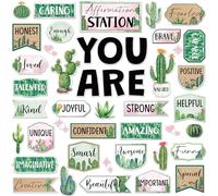 Weekgrat 45pcs Cactus Affirmation Station Bulletin Board Set Motivational Posters Classroom Mirror Growth Mindset Decor Positive Affirmations Accents Cutouts for School Office Home Teacher Wall