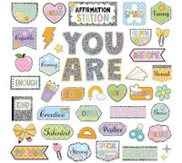 Weekgrat 45pcs Composition Affirmation Station Bulletin Board Set Motivational Posters Classroom Mirror Growth Mindset Decor Positive Affirmations Accents Cutouts for School Office Home Teacher Wall