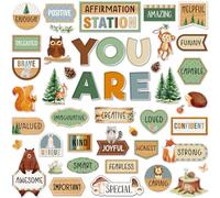 Weekgrat 45pcs Woodland Bulletin Board Set Motivational Posters Classroom Mirror Growth Mindset Decor Positive Affirmations Accents Cutouts for School Office Home Teacher Wall