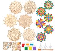 Weekgrat 6 Pcs 9 Inch Diwali Mandala Sand Art Set Reusable Rangoli Mats with Colored Sands Wooden DIY Floral Indian Rangoli Stencils Decorative Plates DIY Crafts for Traditional (Exquisite)
