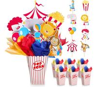 Weekgrat 6 Sets 162 Pcs Circus Carnival Party Centerpieces Decorations with Popcorn Boxes, Tissue Paper & Wooden Sticks for Carnival, Baby Shower, Circus Themed Party