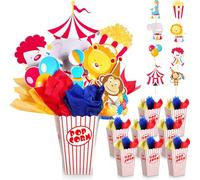 Weekgrat 8 Sets Circus Carnival Party Centerpieces Decorations Circus Theme Table Toppers with Popcorn Box Cutouts and Sticks for Carnival Party Birthday Decor Supplies