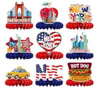 Weekgrat 9 Pcs New York Party Decorations New York City Honeycomb Decorations Nyc Party Centerpiece Set Cityscape Decor for Birthday and Baby Shower Table Decor