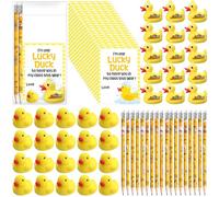 Weekgrat Inspirational Gift 50 Yellow Motivational Duck Pencils Cute Pencils 25 Duck Pencil Sharpener 25 Yellow Eraser 25 Welcome Cards Gift for Kids
